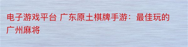 电子游戏平台 广东原土棋牌手游：最佳玩的广州麻将